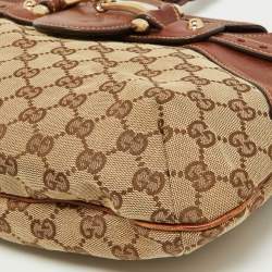 Pre Owned Gucci Brown/Beige GG Canvas and Leather Horsebit Flap Hobo