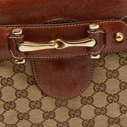 Pre Owned Gucci Brown/Beige GG Canvas and Leather Horsebit Flap Hobo