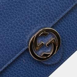 Pre Owned Gucci Blue Leather Interlocking G Dollar Chain Wallet