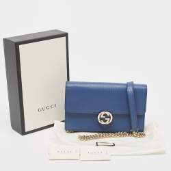 Pre Owned Gucci Blue Leather Interlocking G Dollar Chain Wallet