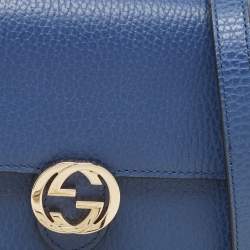 Pre Owned Gucci Blue Leather Interlocking G Dollar Chain Wallet