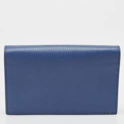 Pre Owned Gucci Blue Leather Interlocking G Dollar Chain Wallet