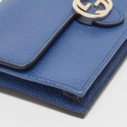 Pre Owned Gucci Blue Leather Interlocking G Dollar Chain Wallet
