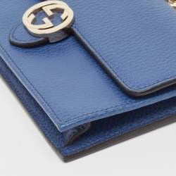 Pre Owned Gucci Blue Leather Interlocking G Dollar Chain Wallet
