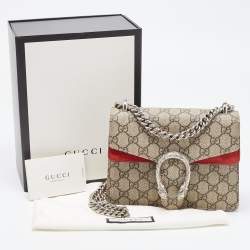 Gucci Red/Beige GG Supreme Canvas and Suede Mini Dionysus Shoulder Bag