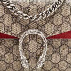 Gucci Red/Beige GG Supreme Canvas and Suede Mini Dionysus Shoulder Bag