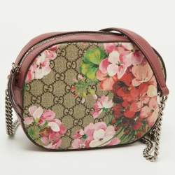 Pre Owned Gucci Multicolor Blooms Print GG Supreme Canvas and Leather Mini Chain Crossbody Bag