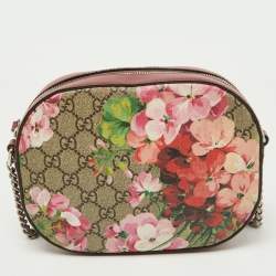 Pre Owned Gucci Multicolor Blooms Print GG Supreme Canvas and Leather Mini Chain Crossbody Bag
