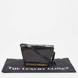Gucci Black Crocodile Leather Interlocking GG Flap Crossbody Bag
