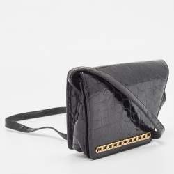 Gucci Black Crocodile Leather Interlocking GG Flap Crossbody Bag