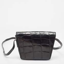 Gucci Black Crocodile Leather Interlocking GG Flap Crossbody Bag