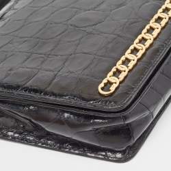 Gucci Black Crocodile Leather Interlocking GG Flap Crossbody Bag