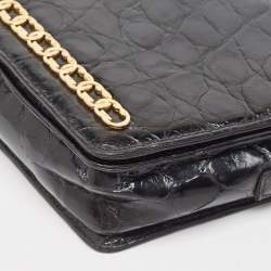 Gucci Black Crocodile Leather Interlocking GG Flap Crossbody Bag