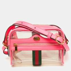 Gucci Neon Pink Leather and PVC Mini Ophidia Crossbody Bag