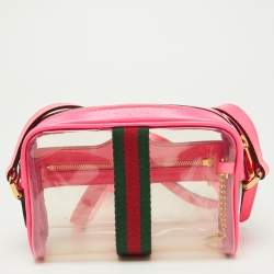 Gucci Neon Pink Leather and PVC Mini Ophidia Crossbody Bag