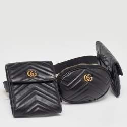 Gucci Black Matelassé Leather GG Marmont 2.0 Multi Belt Bag