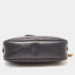Pre Owned Gucci Black Matelassé Leather Small GG Marmont Camera Bag