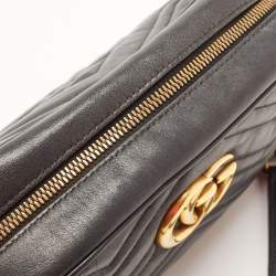 Pre Owned Gucci Black Matelassé Leather Small GG Marmont Camera Bag