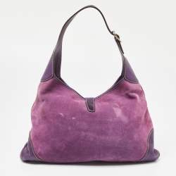 Pre Owned Gucci Purple Suede and Leather Studded Jackie O Bouvier Hobo 