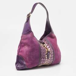 Pre Owned Gucci Purple Suede and Leather Studded Jackie O Bouvier Hobo 