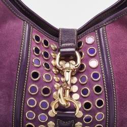 Pre Owned Gucci Purple Suede and Leather Studded Jackie O Bouvier Hobo 