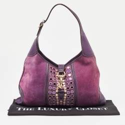Pre Owned Gucci Purple Suede and Leather Studded Jackie O Bouvier Hobo 