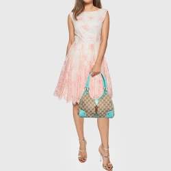 Pre Owned Gucci Beige/Turquoise GG Canvas and Leather Jackie O Hobo