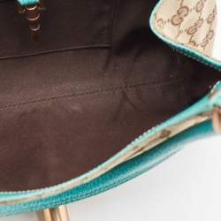 Pre Owned Gucci Beige/Turquoise GG Canvas and Leather Jackie O Hobo