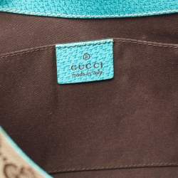 Pre Owned Gucci Beige/Turquoise GG Canvas and Leather Jackie O Hobo