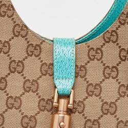 Pre Owned Gucci Beige/Turquoise GG Canvas and Leather Jackie O Hobo