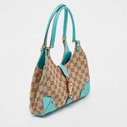 Pre Owned Gucci Beige/Turquoise GG Canvas and Leather Jackie O Hobo