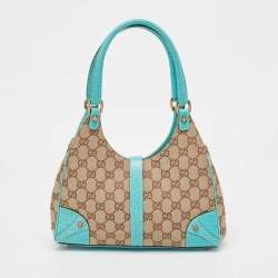 Pre Owned Gucci Beige/Turquoise GG Canvas and Leather Jackie O Hobo