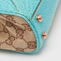 Pre Owned Gucci Beige/Turquoise GG Canvas and Leather Jackie O Hobo