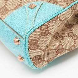 Pre Owned Gucci Beige/Turquoise GG Canvas and Leather Jackie O Hobo