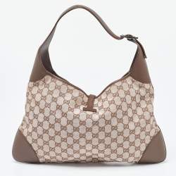 Pre Owned Gucci Brown GG Fabric and Leather Jackie O Hobo