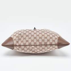 Pre Owned Gucci Brown GG Fabric and Leather Jackie O Hobo