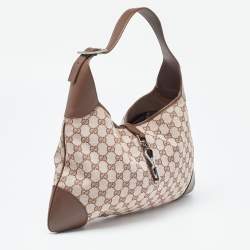 Pre Owned Gucci Brown GG Fabric and Leather Jackie O Hobo