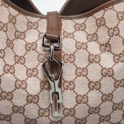 Pre Owned Gucci Brown GG Fabric and Leather Jackie O Hobo