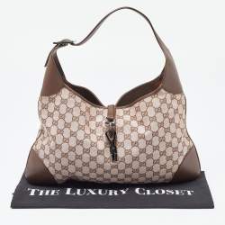 Pre Owned Gucci Brown GG Fabric and Leather Jackie O Hobo