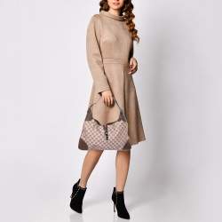Pre Owned Gucci Brown GG Fabric and Leather Jackie O Hobo