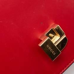 Pre Owned Gucci Red Leather Mini Web Chain Sylvie Top Handle Bag