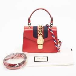 Gucci Red Leather Mini Web Chain Sylvie Top Handle Bag