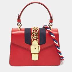 Gucci Red Leather Mini Web Chain Sylvie Top Handle Bag