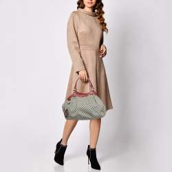 Pre Owned Gucci Burgundy/Beige Diamond Canvas and Leather Medium Sukey Tote