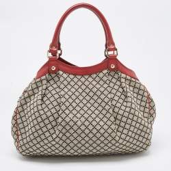 Pre Owned Gucci Burgundy/Beige Diamond Canvas and Leather Medium Sukey Tote