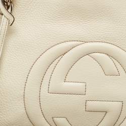 Pre Owned Gucci White Leather Medium Chain Soho Shoulder Bag