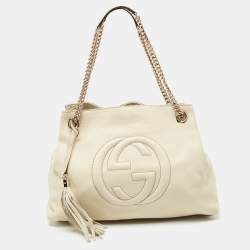 Pre Owned Gucci White Leather Medium Chain Soho Shoulder Bag
