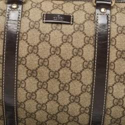 Gucci Beige/Brown GG Supreme Canvas and Leather Medium Joy Boston Bag