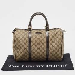 Gucci Beige/Brown GG Supreme Canvas and Leather Medium Joy Boston Bag