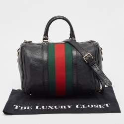 Gucci Black Leather Medium Vintage Web Boston Bag